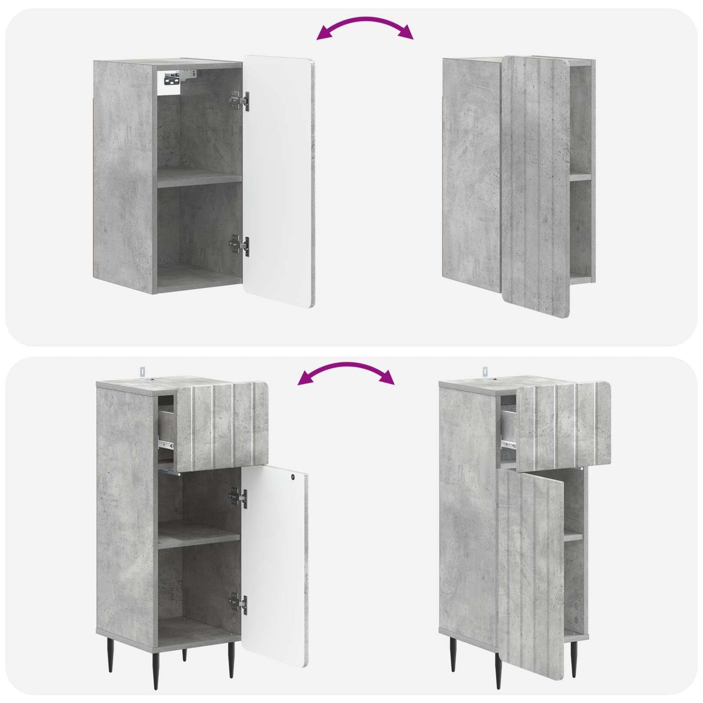 Set di armadietti da bagno in 3 pezzi ZWOLLE Grigio Cemento