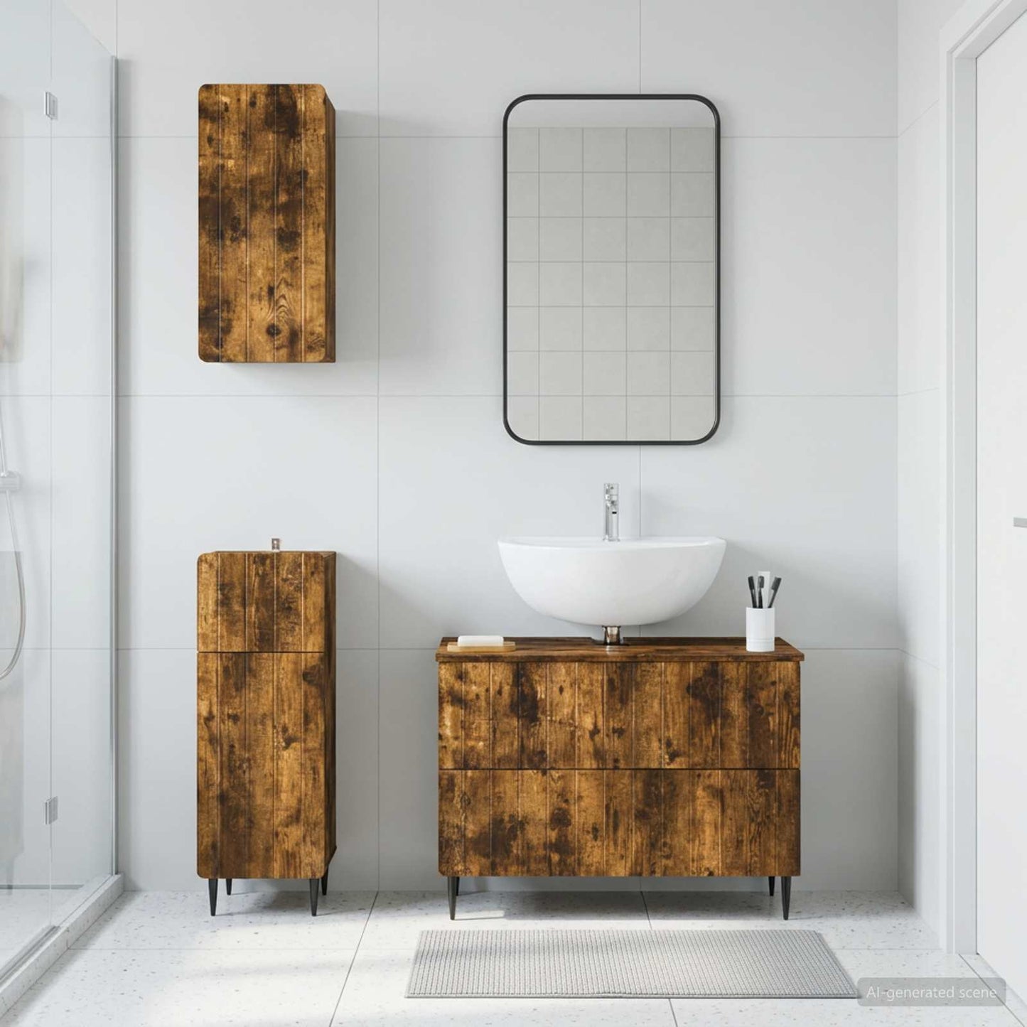 Set di armadietti da bagno in 3 pezzi ZWOLLE Rovere Fumo