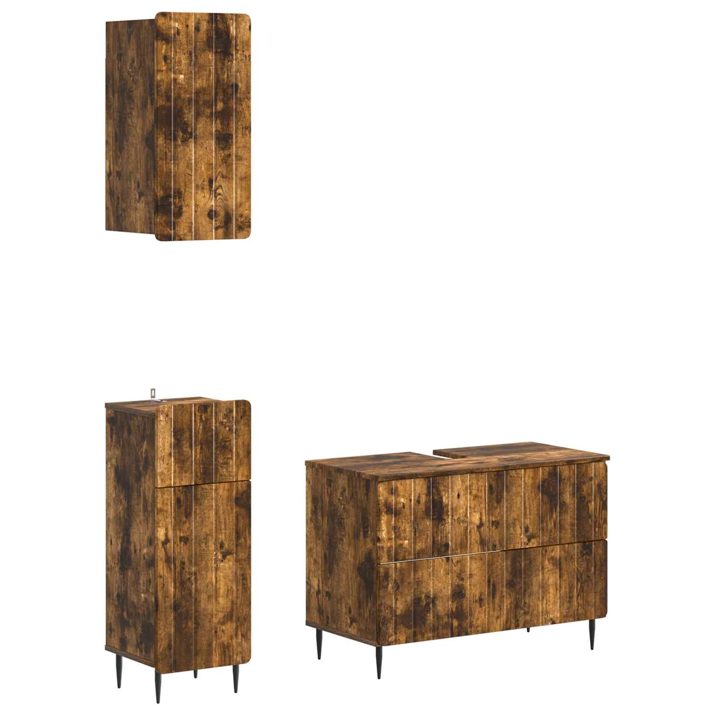 Set di armadietti da bagno in 3 pezzi ZWOLLE Rovere Fumo