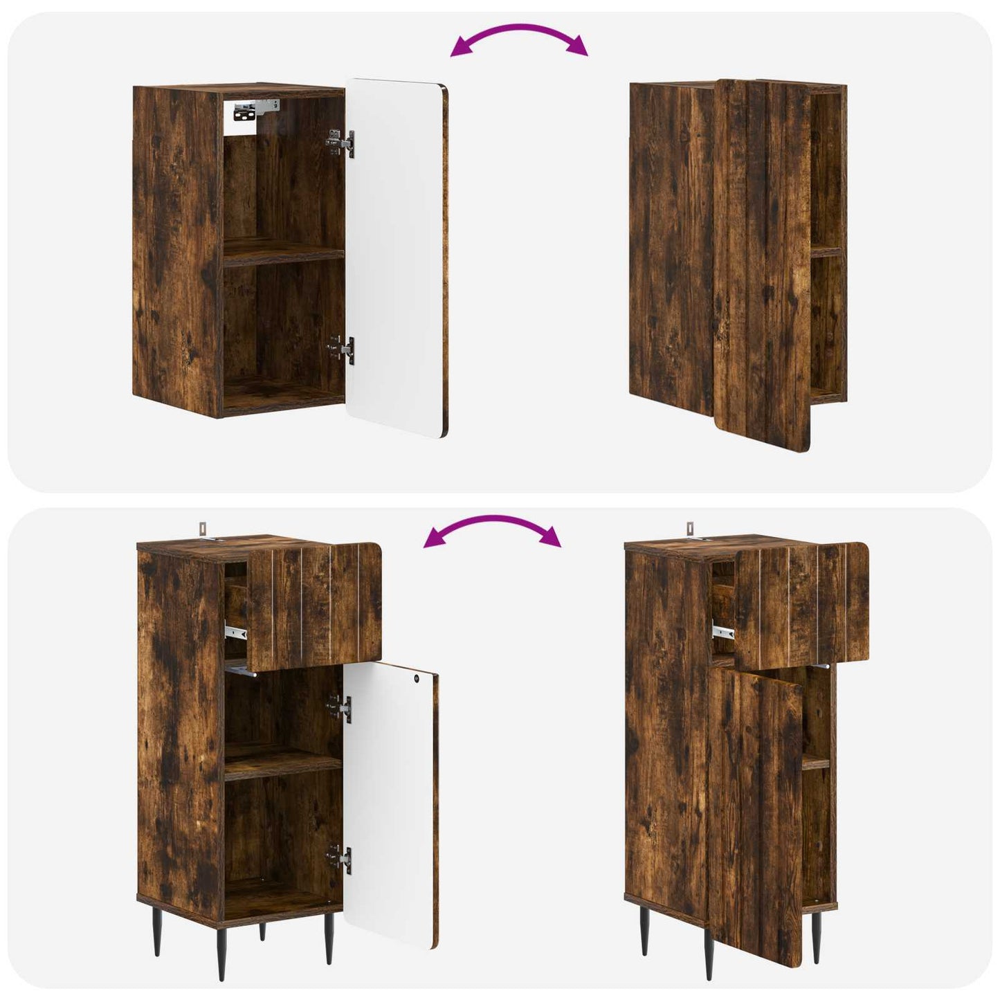 Set di armadietti da bagno in 3 pezzi ZWOLLE Rovere Fumo