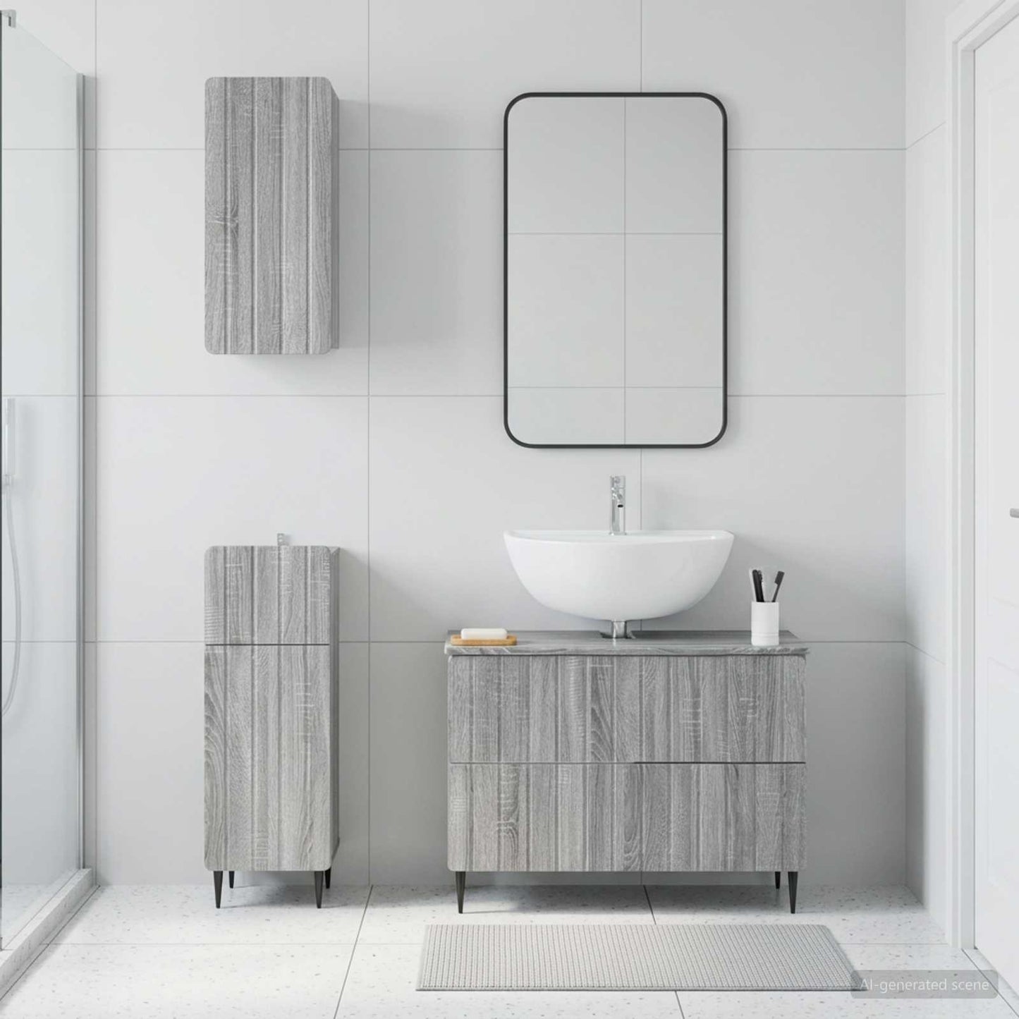 Set di armadietti da bagno in 3 pezzi ZWOLLE Sonoma grigio