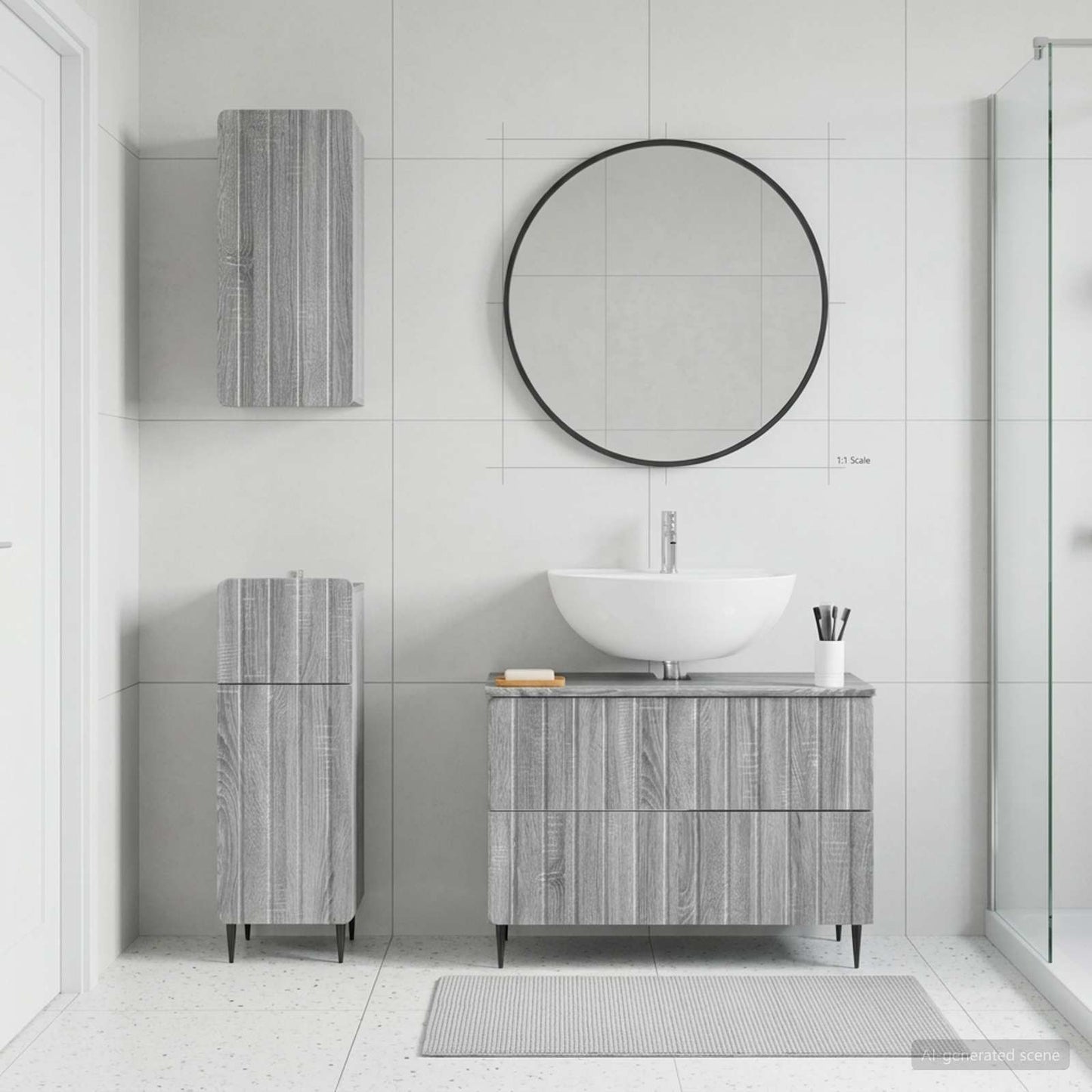 Set di armadietti da bagno in 3 pezzi ZWOLLE Sonoma grigio