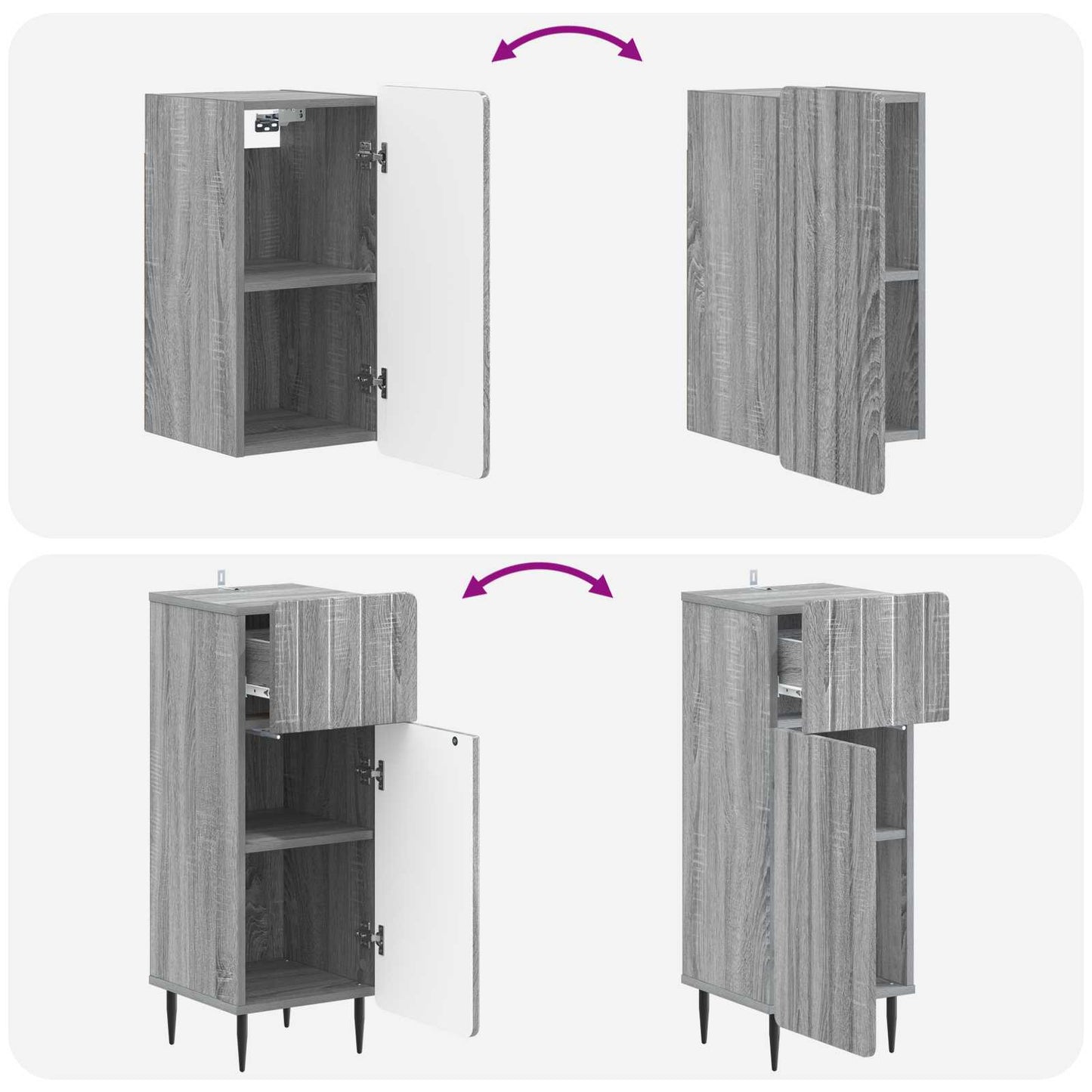 Set di armadietti da bagno in 3 pezzi ZWOLLE Sonoma grigio