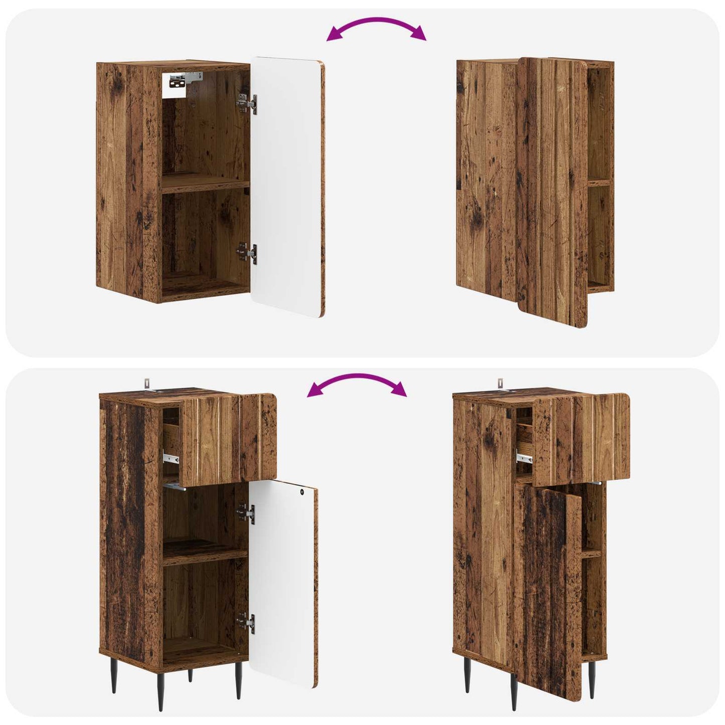 Set di armadietti da bagno in 3 pezzi ZWOLLE Legno antico