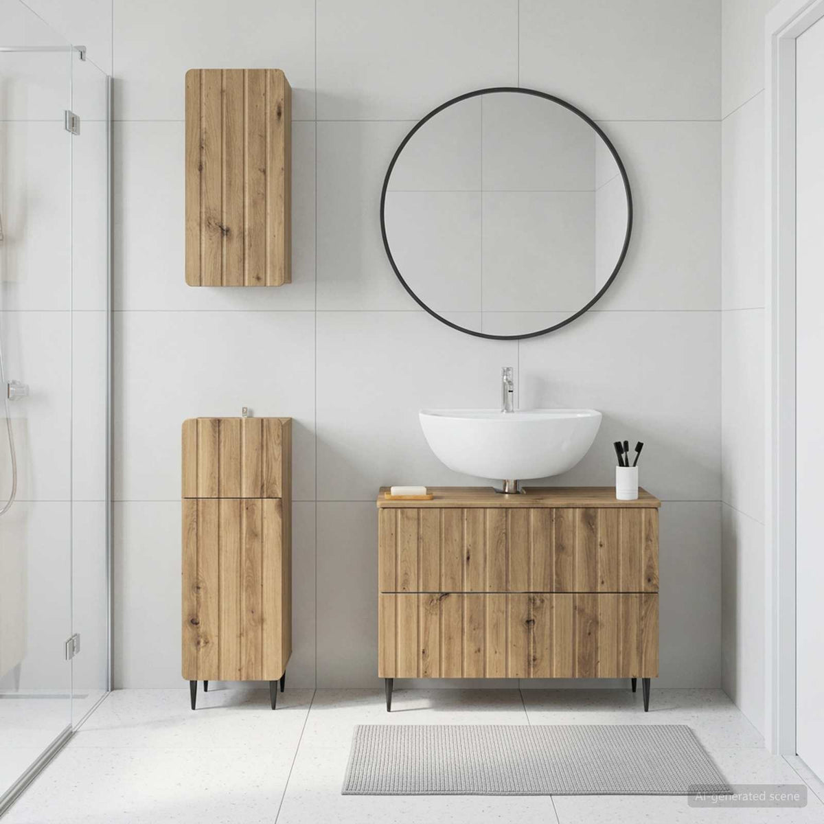 Set di armadietti da bagno in 3 pezzi ZWOLLE Rovere Artigianale