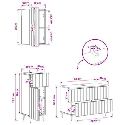Set di armadietti da bagno in 3 pezzi ZWOLLE Rovere Artigianale