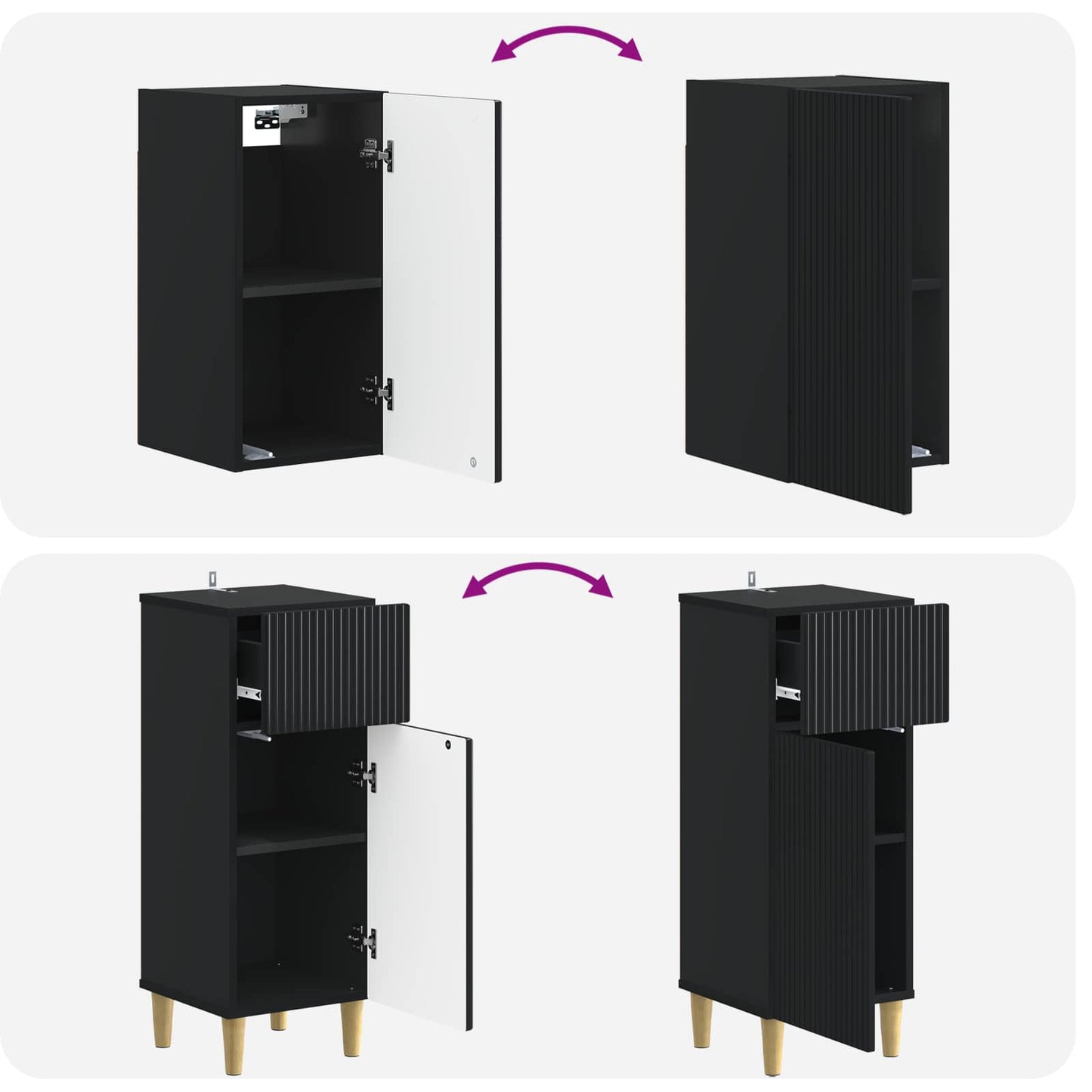 Set di armadietti da bagno in 3 pezzi ARNHEM Nero