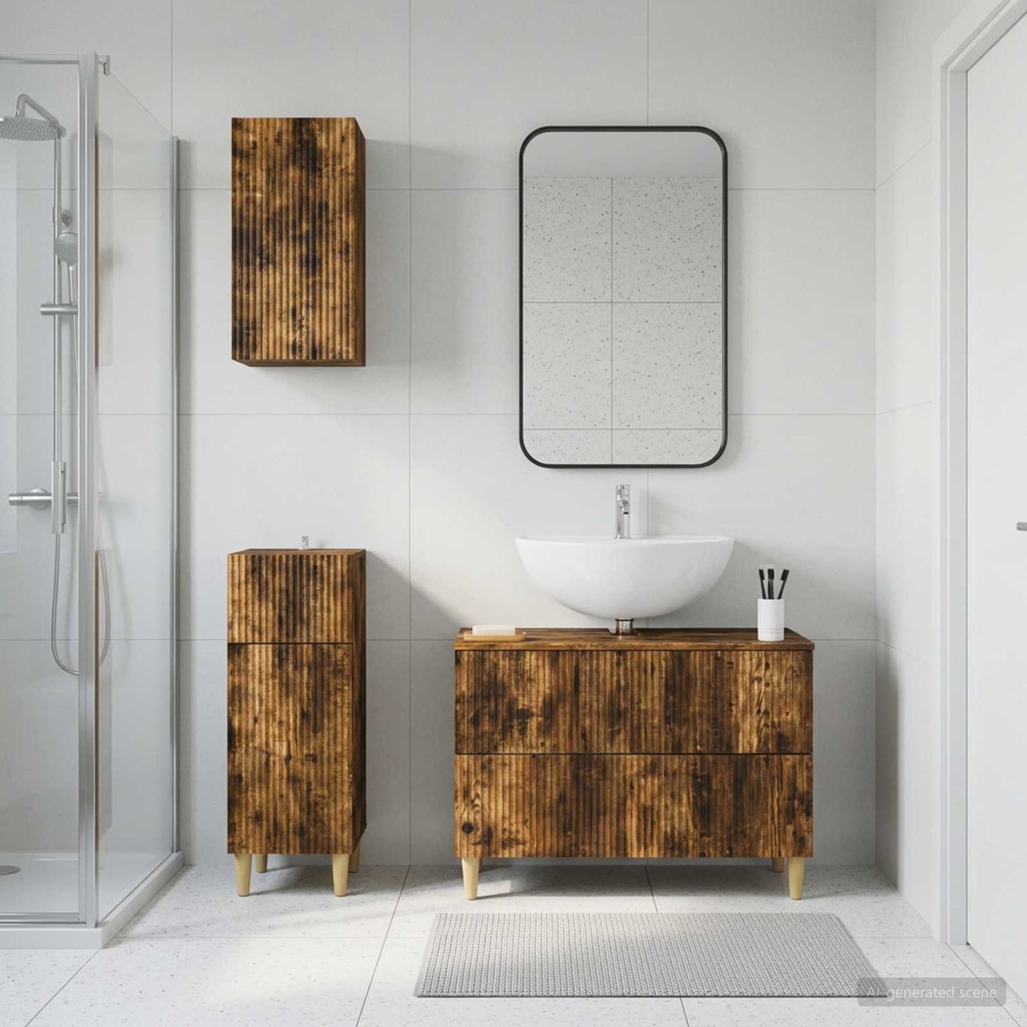 Set di armadietti da bagno in 3 pezzi ARNHEM Rovere Fumo