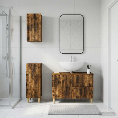 Set di armadietti da bagno in 3 pezzi ARNHEM Rovere Fumo