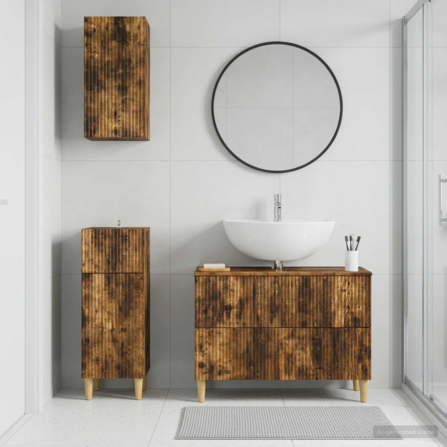 Set di armadietti da bagno in 3 pezzi ARNHEM Rovere Fumo