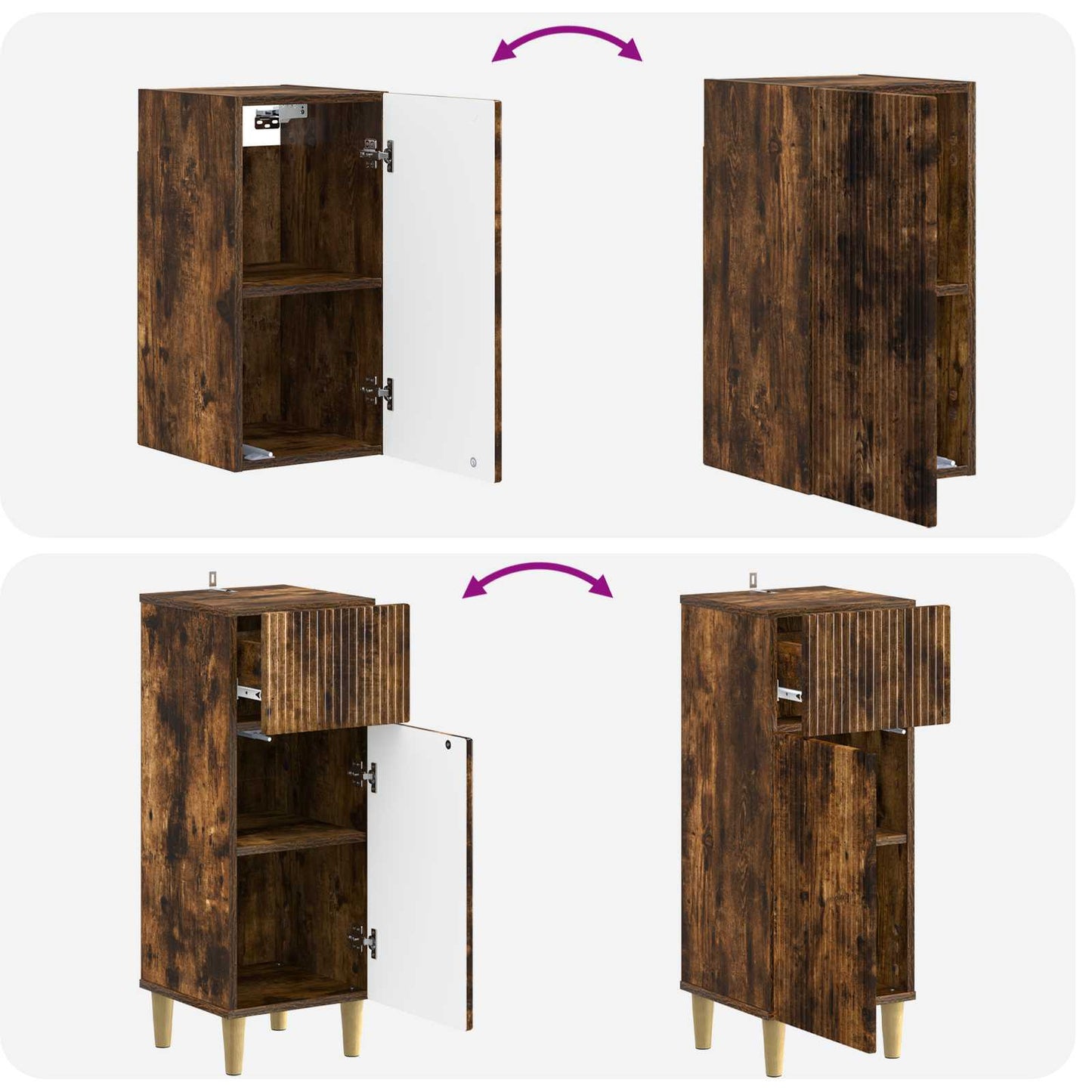 Set di armadietti da bagno in 3 pezzi ARNHEM Rovere Fumo