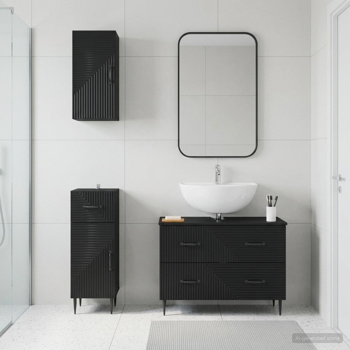 Set di armadietti da bagno in 3 pezzi HAARLEM Nero