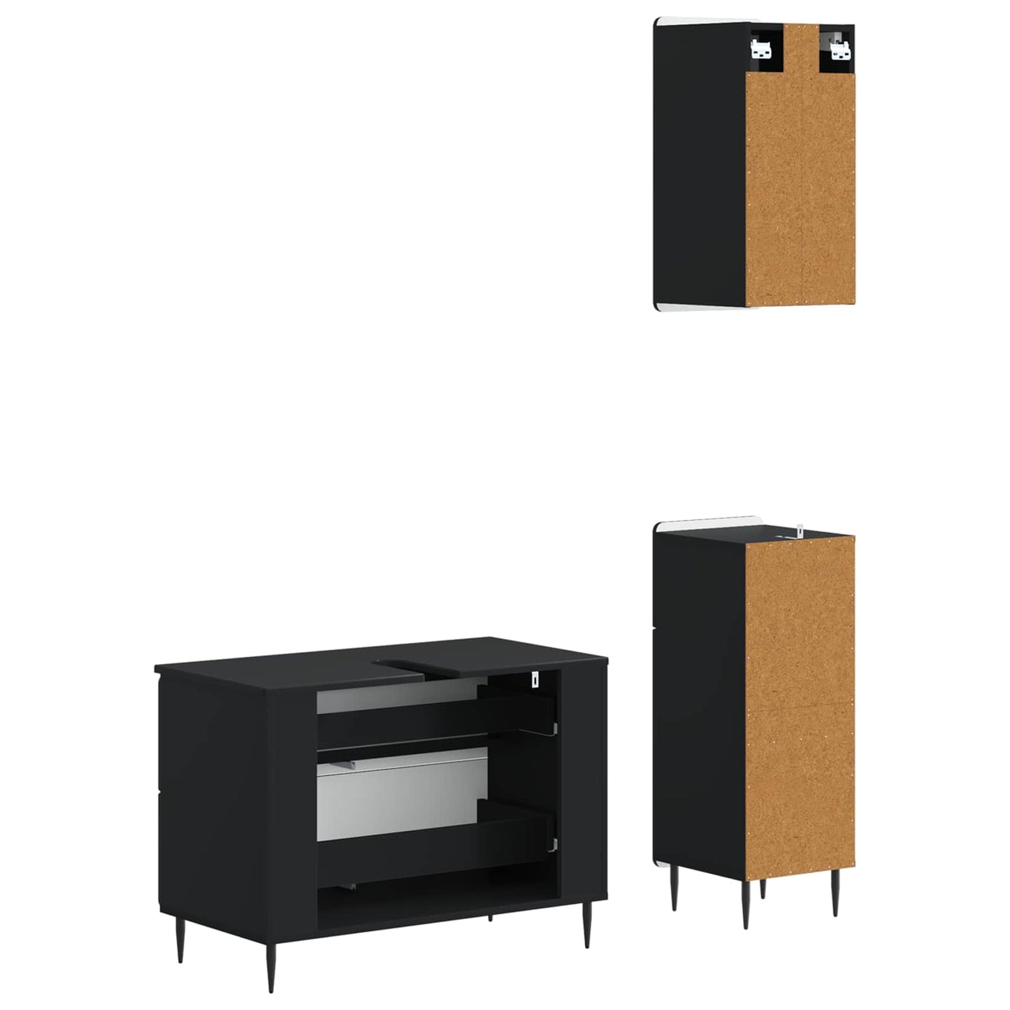 Set di armadietti da bagno in 3 pezzi HAARLEM Nero