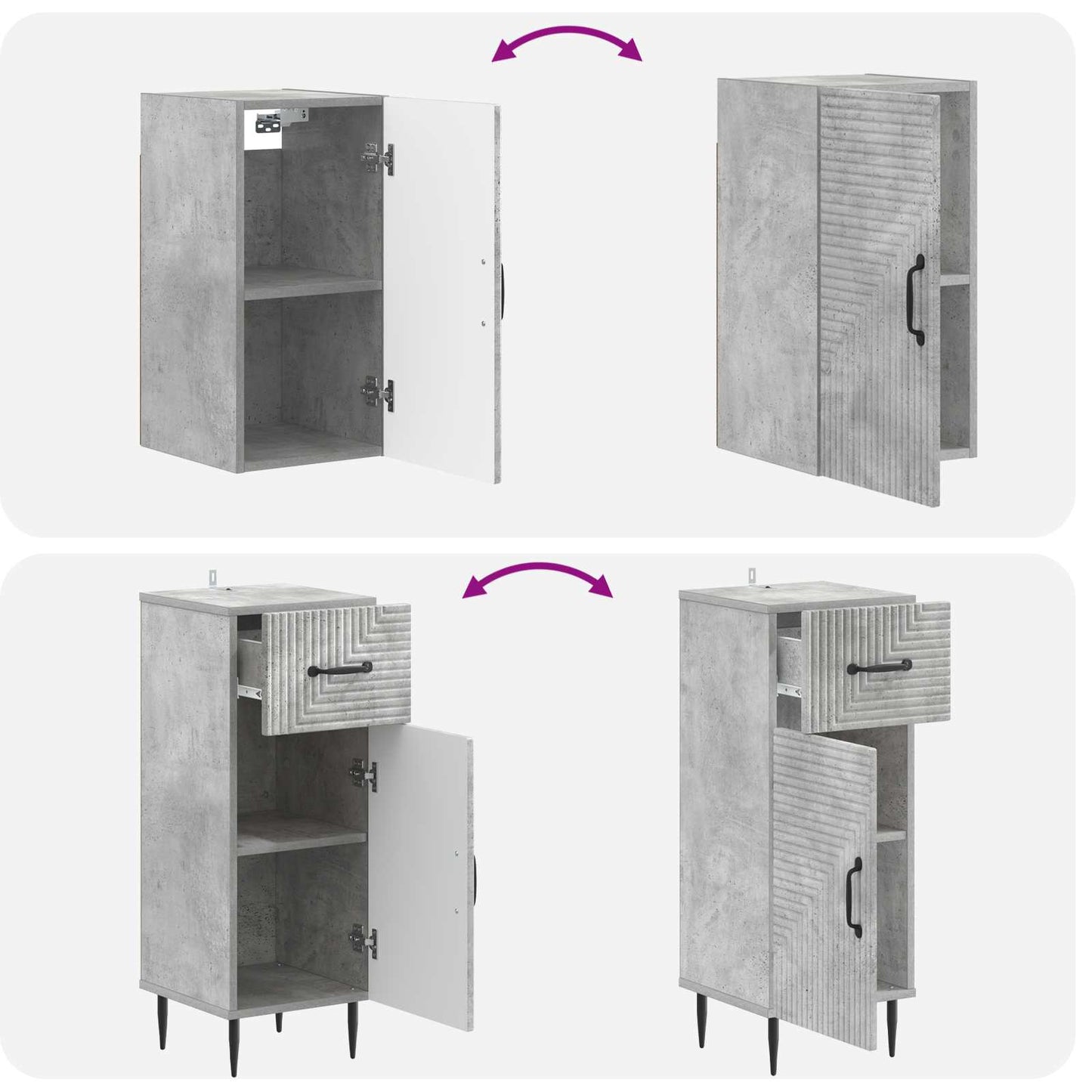 Set di armadietti da bagno in 3 pezzi HAARLEM Grigio Cemento