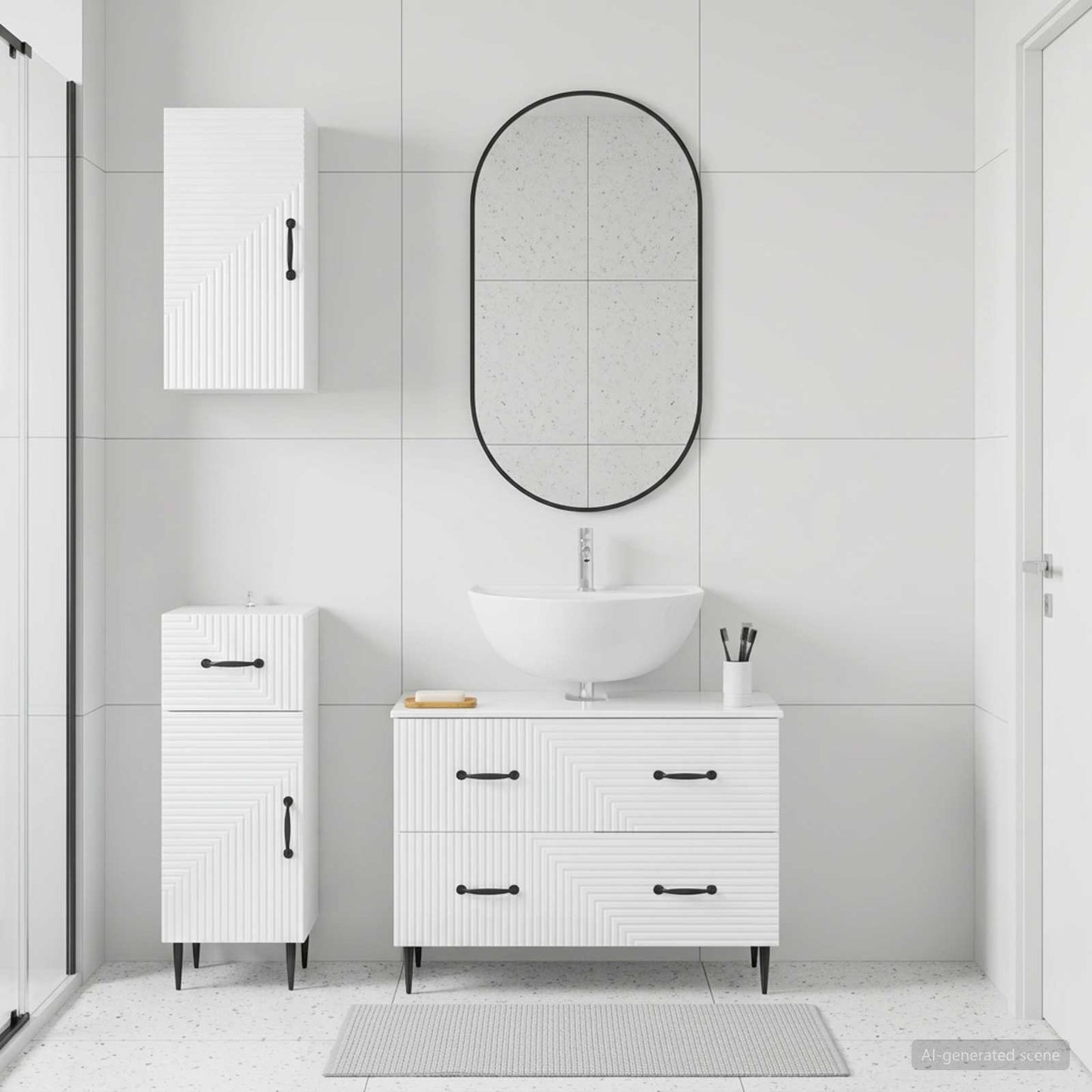 Set di armadietti da bagno in 3 pezzi HAARLEM Bianco Lucido