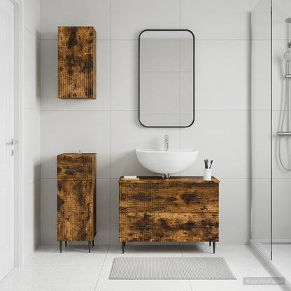 Set di armadietti da bagno in 3 pezzi HAARLEM Rovere Fumo