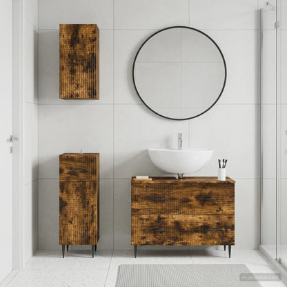 Set di armadietti da bagno in 3 pezzi HAARLEM Rovere Fumo