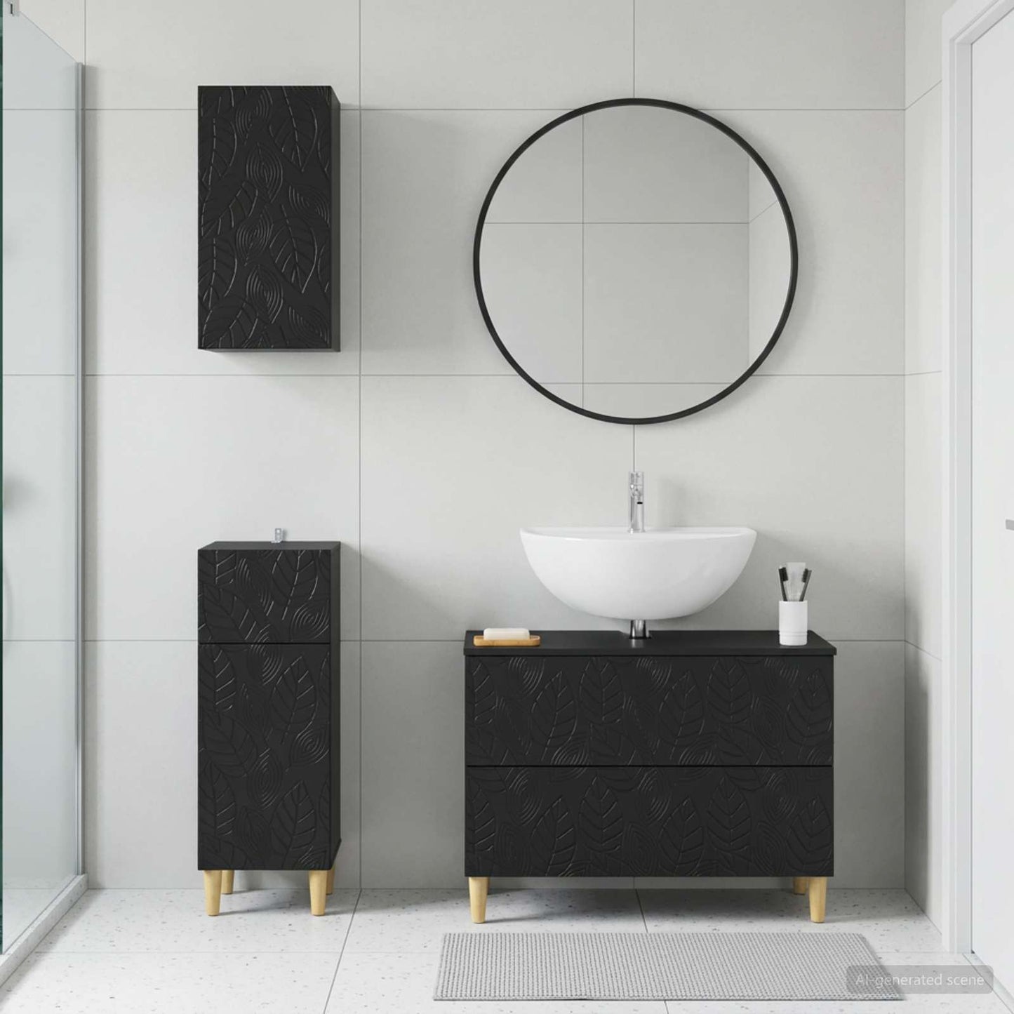 Set di armadietti da bagno in 3 pezzi DELFT Nero