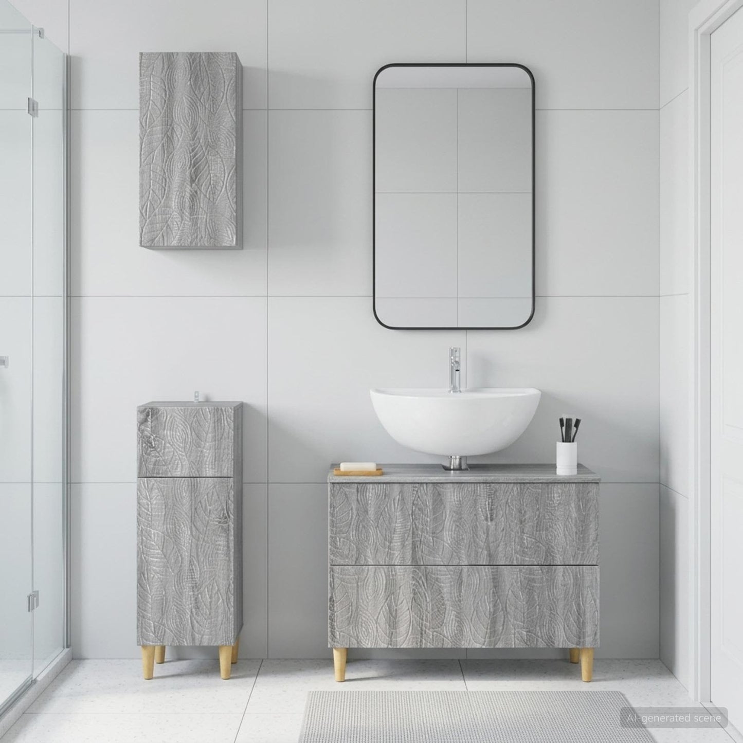 Set di armadietti da bagno in 3 pezzi DELFT Sonoma grigio