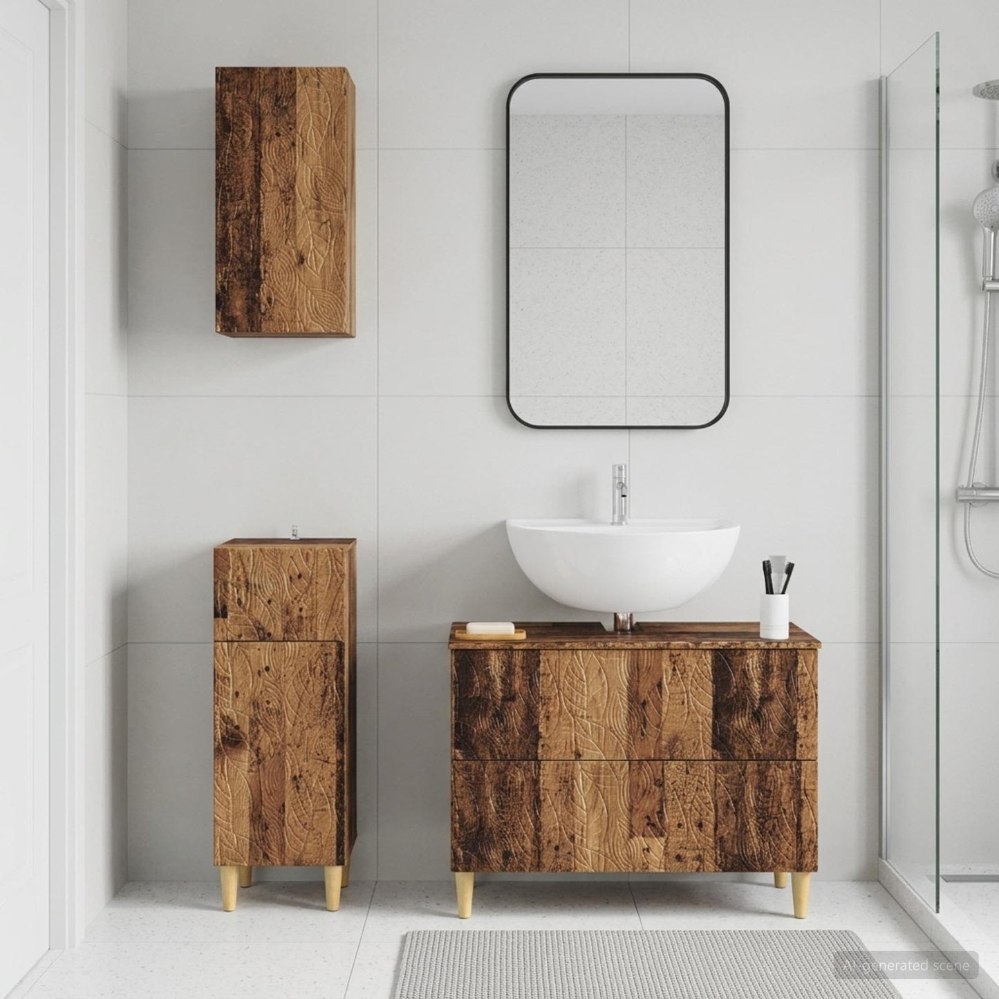 Set di armadietti da bagno in 3 pezzi DELFT Legno antico