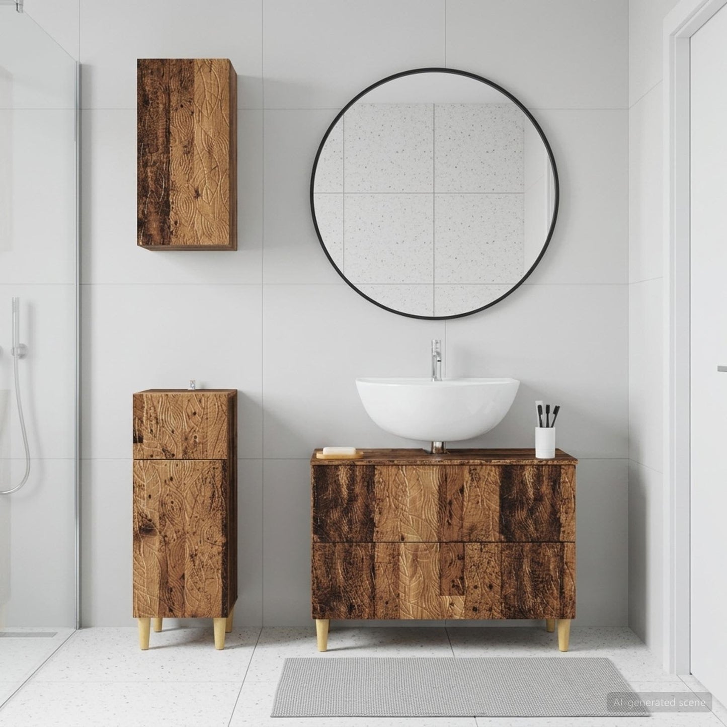 Set di armadietti da bagno in 3 pezzi DELFT Legno antico