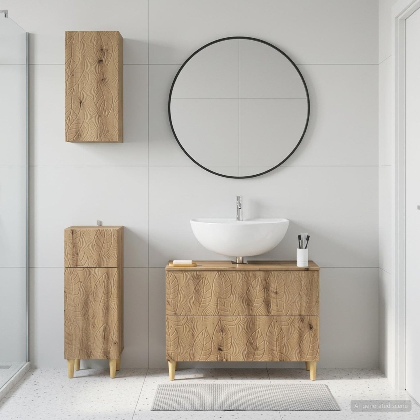Set di armadietti da bagno in 3 pezzi DELFT Rovere Artigianale