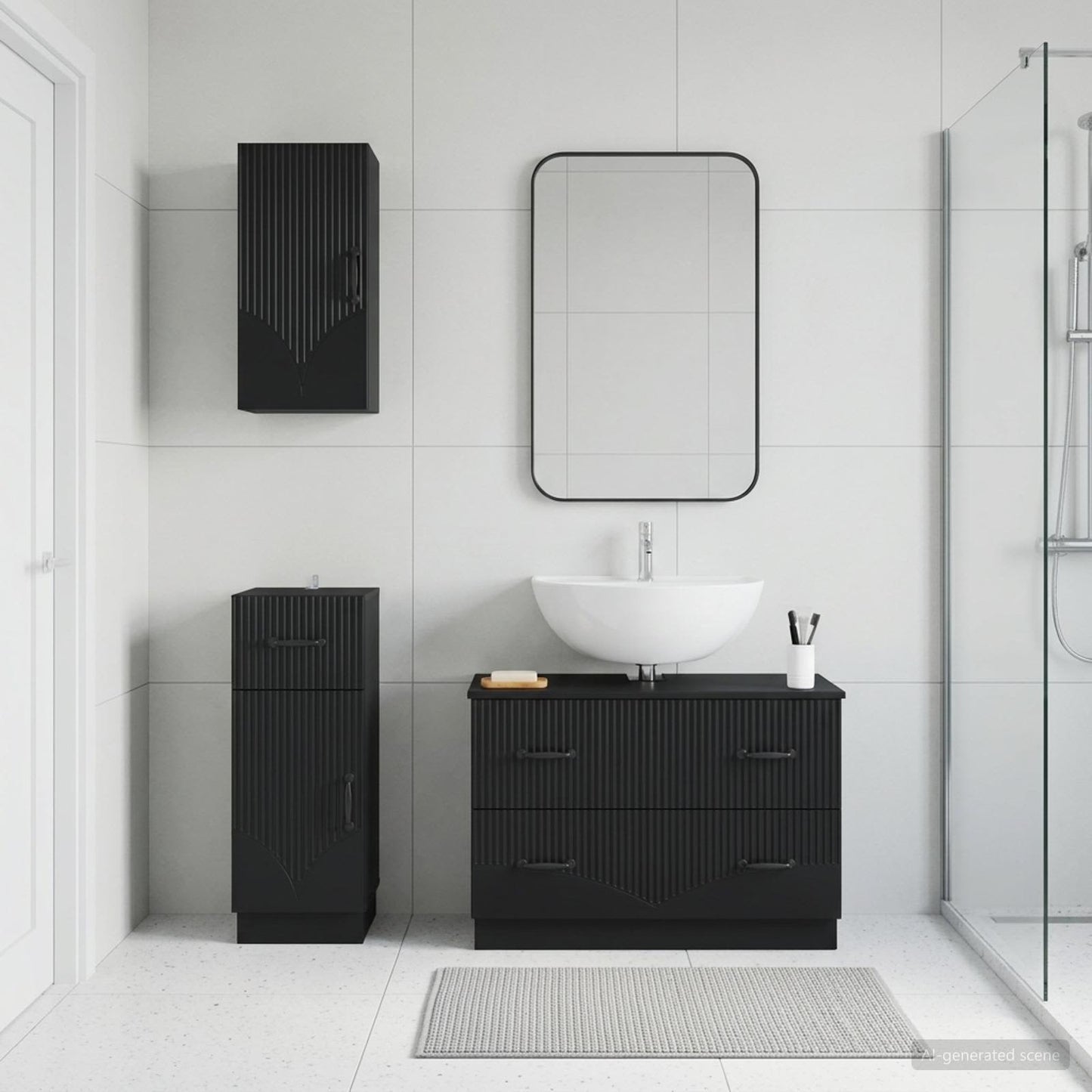Set di armadietti da bagno in 3 pezzi HOORN Nero