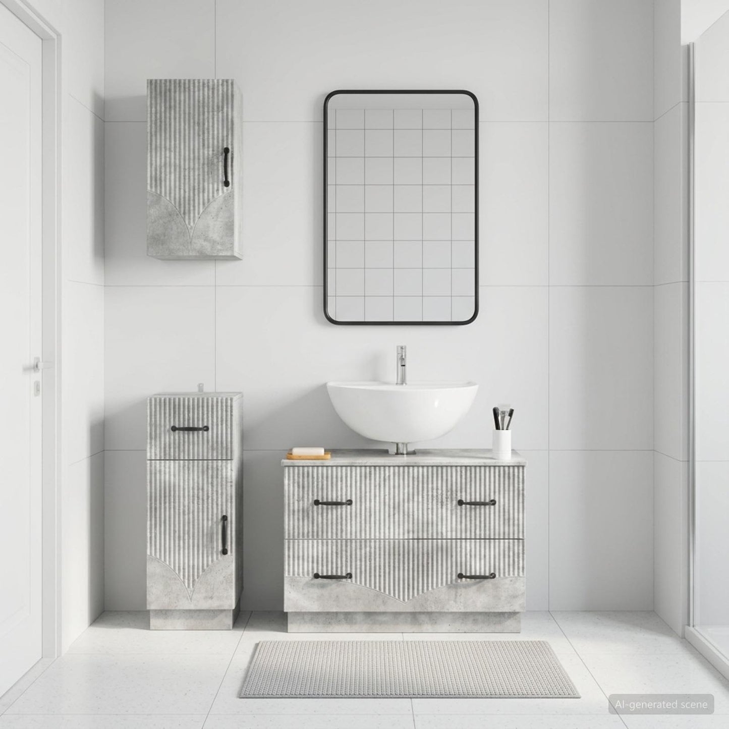 Set di armadietti da bagno in 3 pezzi HOORN Grigio Cemento