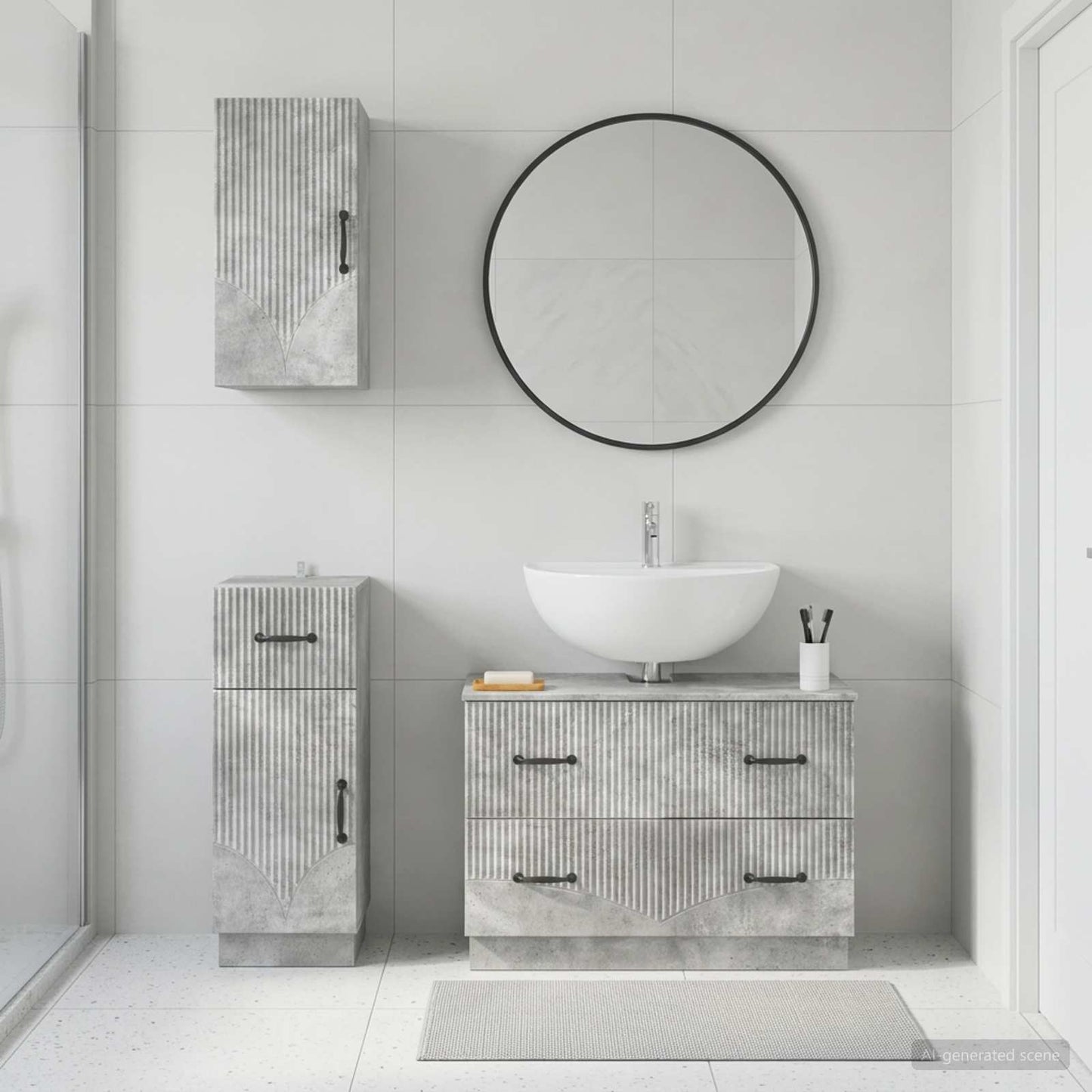 Set di armadietti da bagno in 3 pezzi HOORN Grigio Cemento