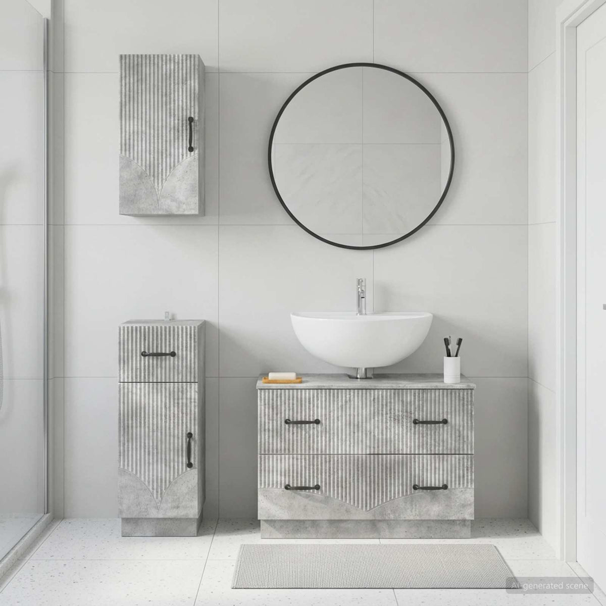 Set di armadietti da bagno in 3 pezzi HOORN Grigio Cemento