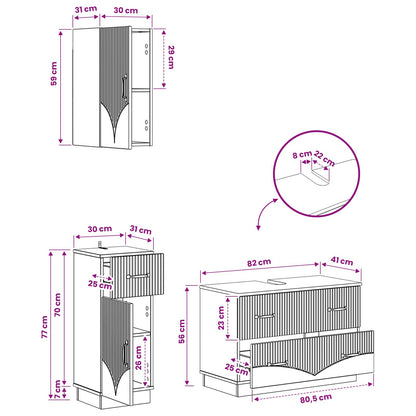 Set di armadietti da bagno in 3 pezzi HOORN Grigio Cemento