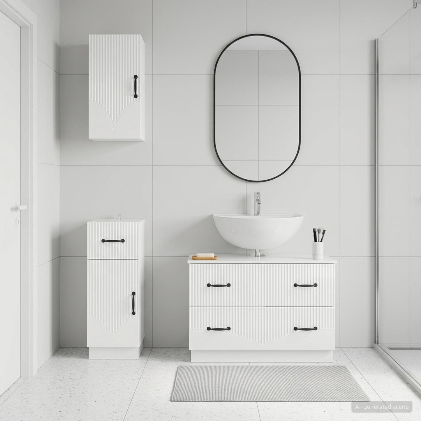Set di armadietti da bagno in 3 pezzi HOORN Bianco Lucido