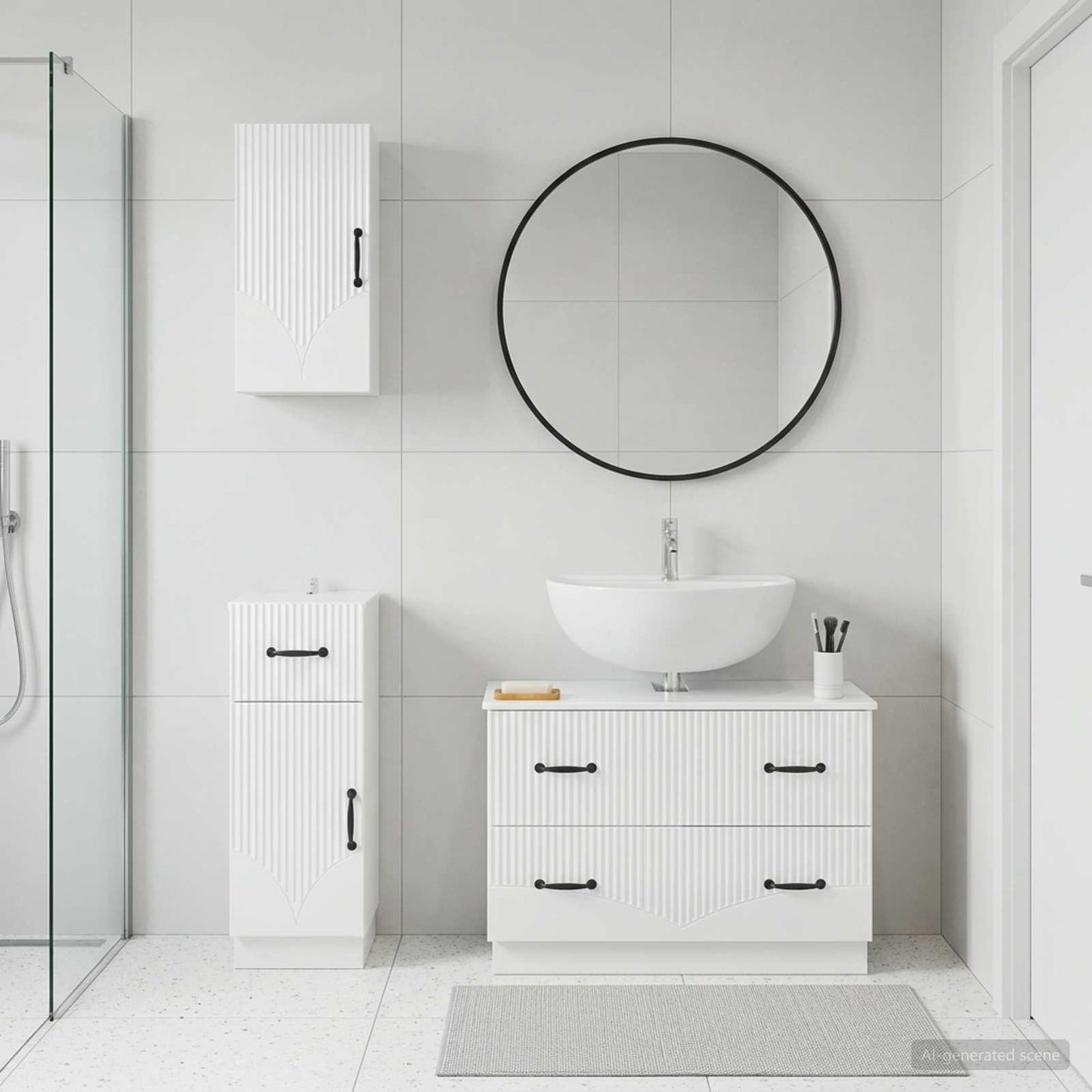 Set di armadietti da bagno in 3 pezzi HOORN Bianco Lucido