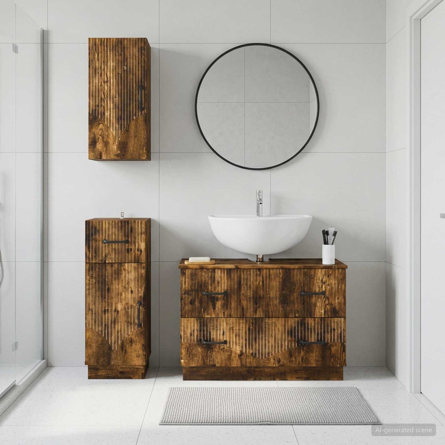 Set di armadietti da bagno in 3 pezzi HOORN Rovere Fumo