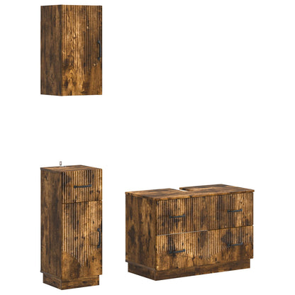 Set di armadietti da bagno in 3 pezzi HOORN Rovere Fumo