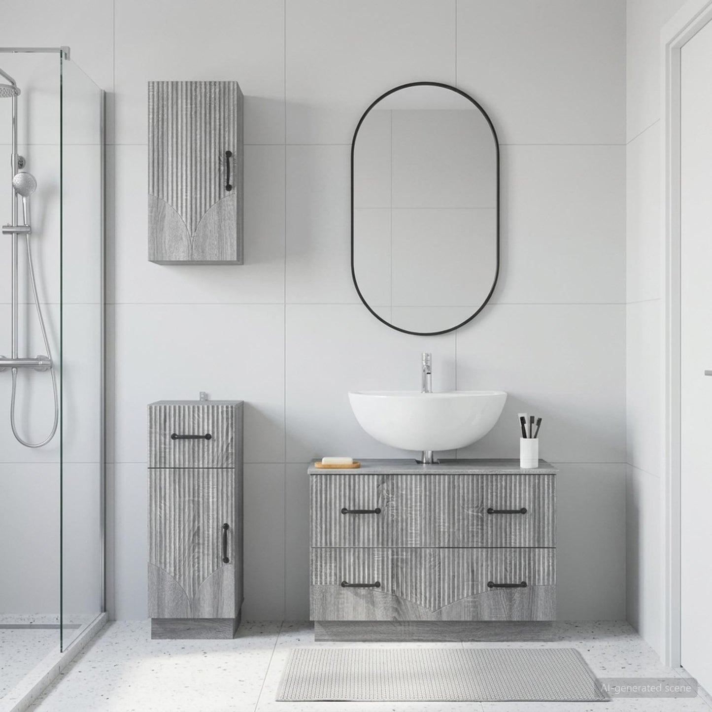 Set di armadietti da bagno in 3 pezzi HOORN Sonoma grigio