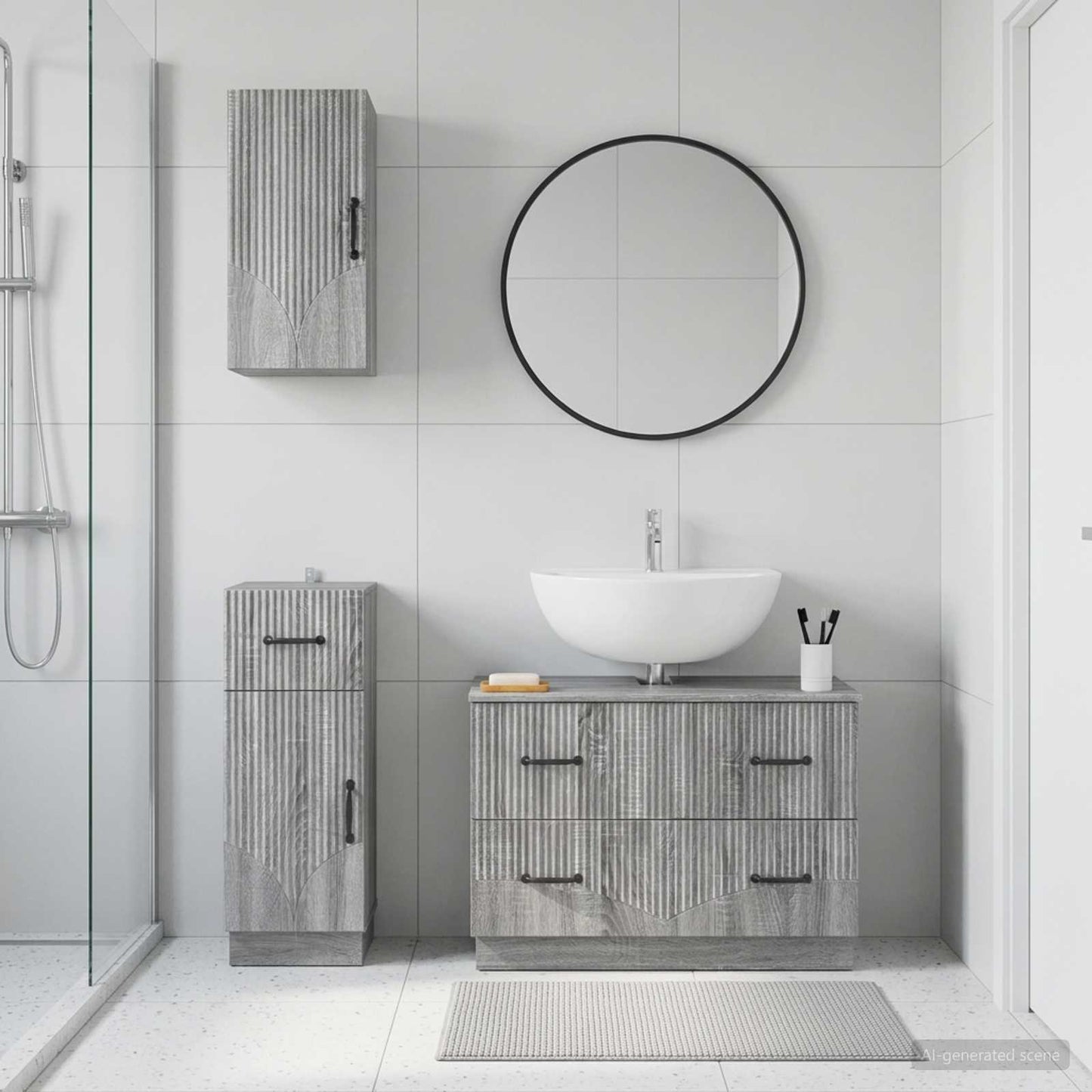 Set di armadietti da bagno in 3 pezzi HOORN Sonoma grigio