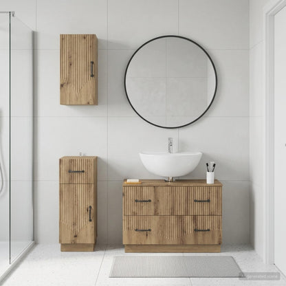 Set di armadietti da bagno in 3 pezzi HOORN Rovere Artigianale