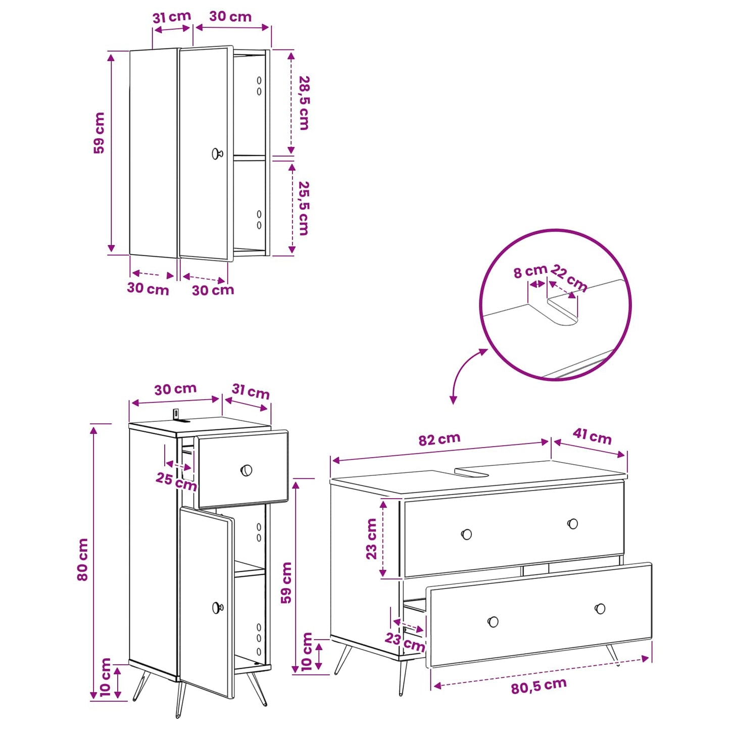Set di armadietti da bagno in 3 pezzi BREDA Nero