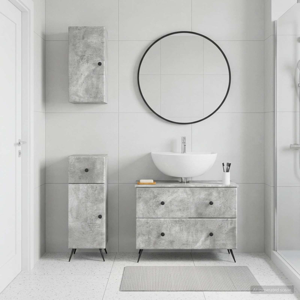 Set di armadietti da bagno in 3 pezzi BREDA Grigio Cemento