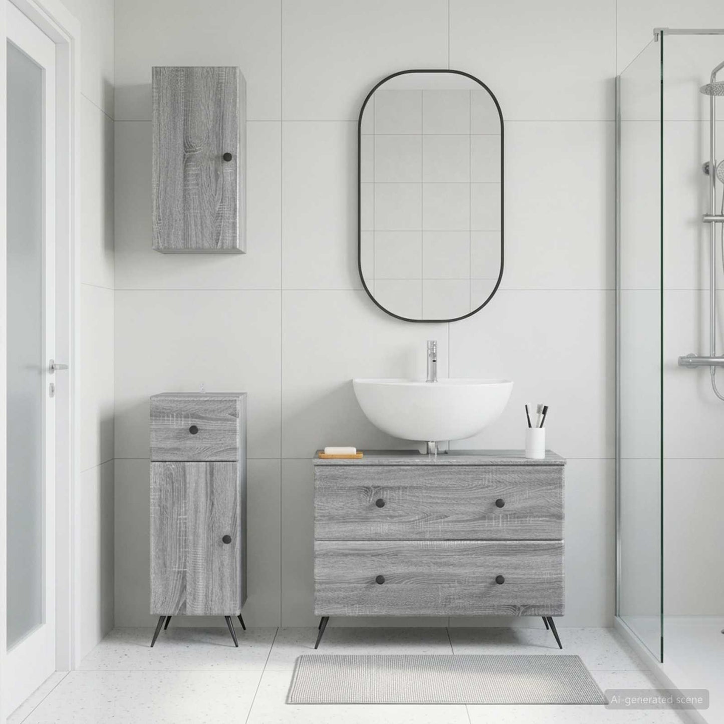 Set di armadietti da bagno in 3 pezzi BREDA Sonoma grigio