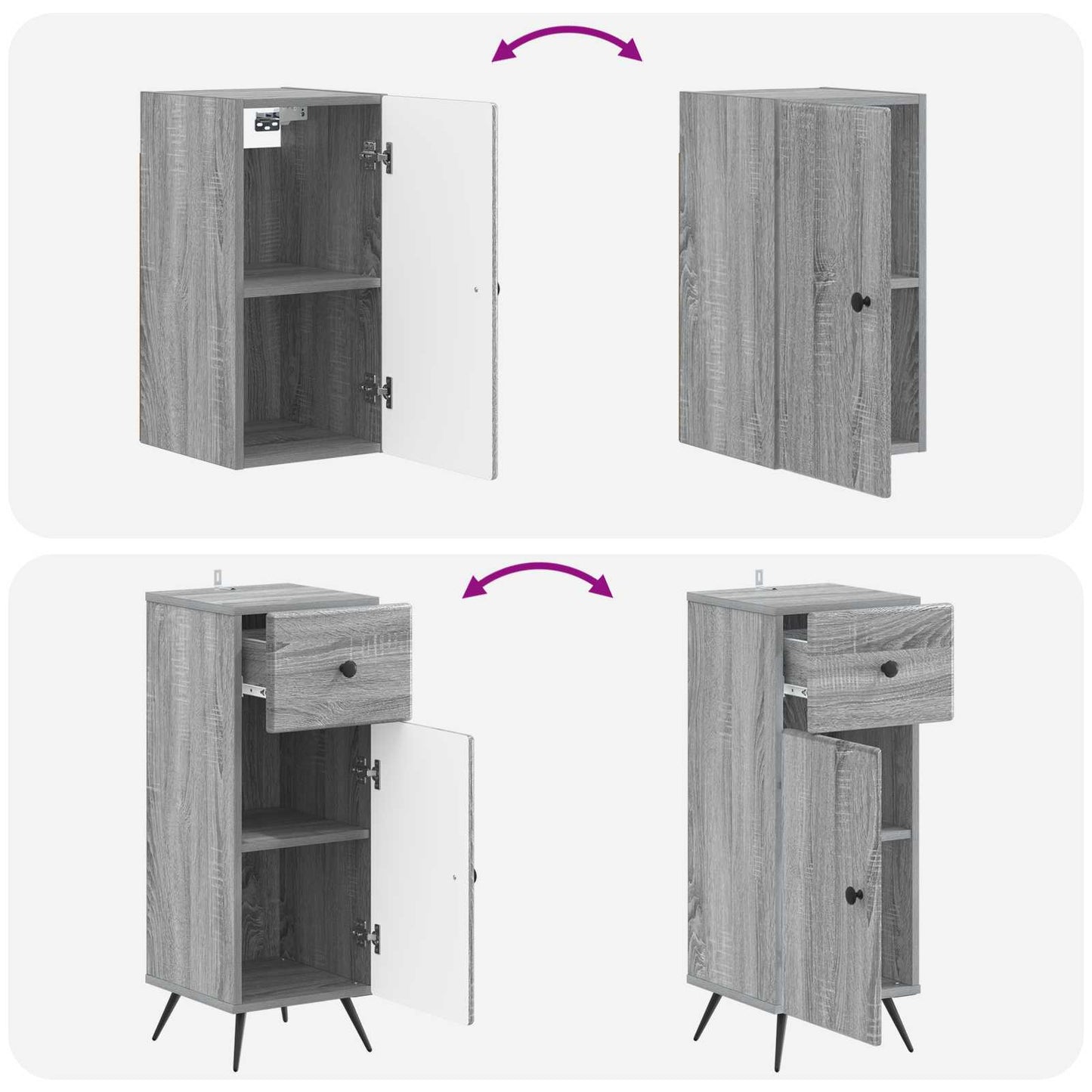 Set di armadietti da bagno in 3 pezzi BREDA Sonoma grigio