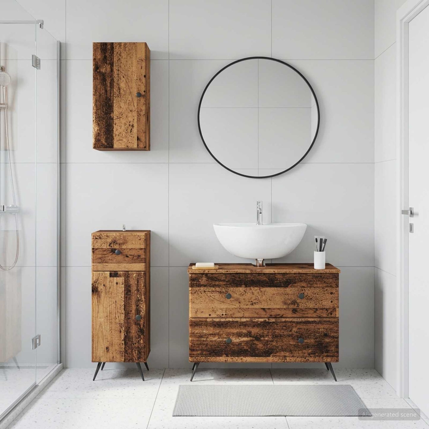 Set di armadietti da bagno in 3 pezzi BREDA Legno antico