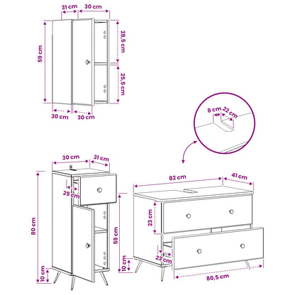 Set di armadietti da bagno in 3 pezzi BREDA Legno antico
