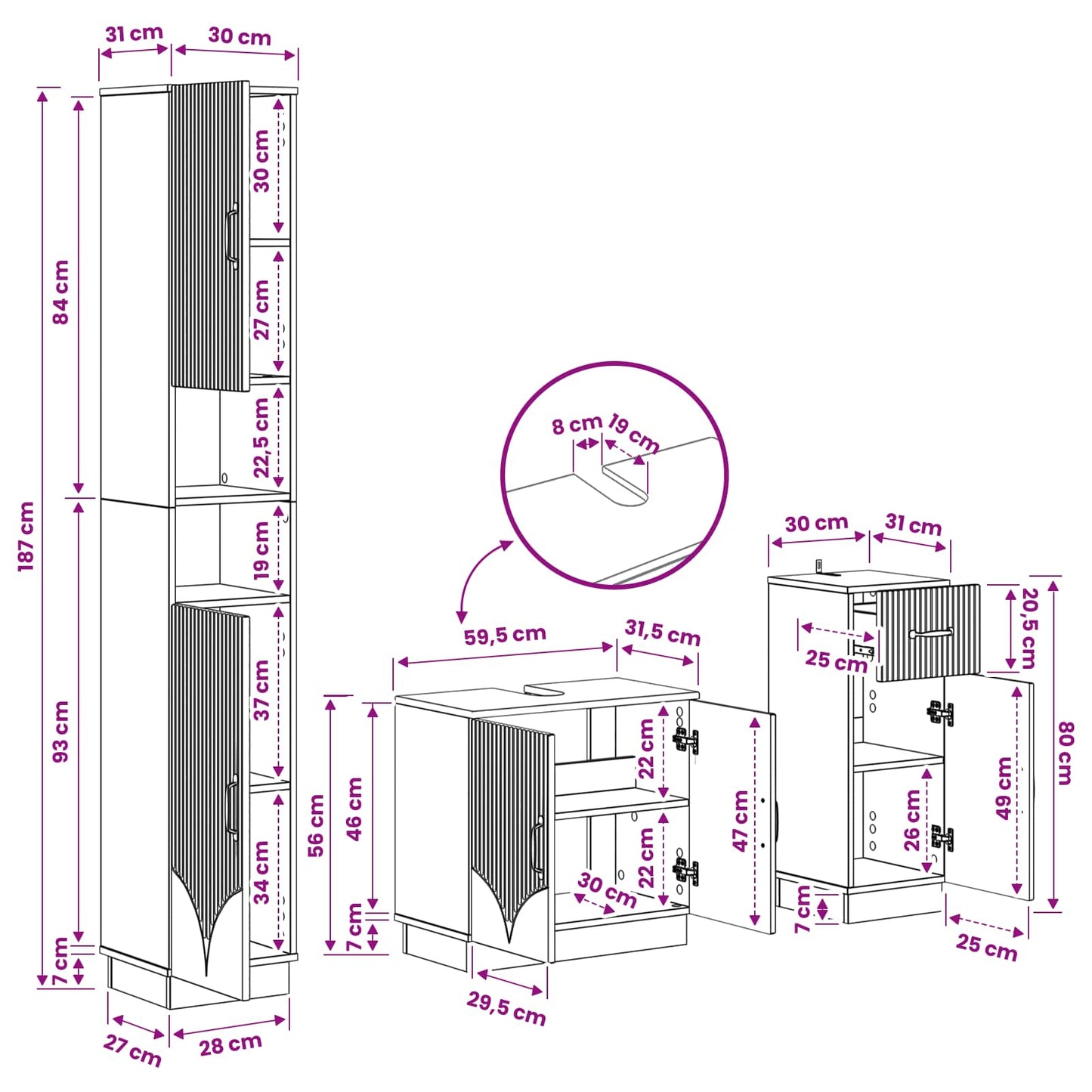 Set di armadietti da bagno in 3 pezzi HOORN | homemem39