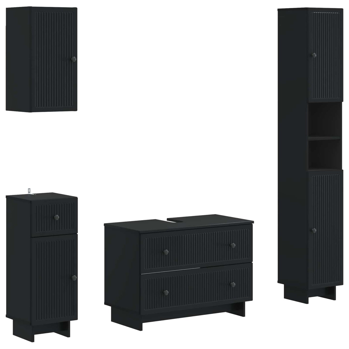 Set di Mobili da Bagno da 4 Pezzi EDE Nero Legno ingegnerizzato | homemem39