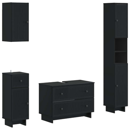 Set di Mobili da Bagno da 4 Pezzi EDE Nero Legno ingegnerizzato | homemem39