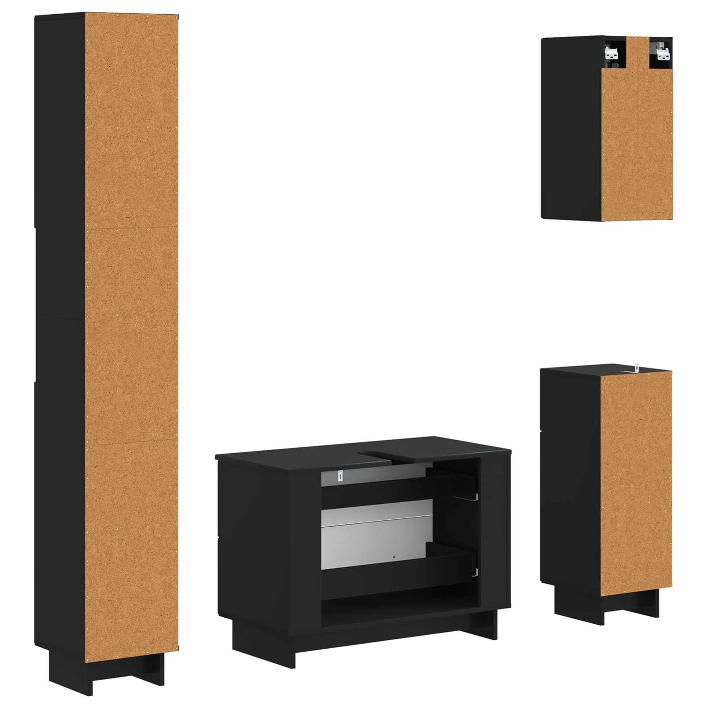 Set di Mobili da Bagno da 4 Pezzi EDE Nero Legno ingegnerizzato | homemem39