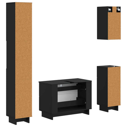 Set di Mobili da Bagno da 4 Pezzi EDE Nero Legno ingegnerizzato | homemem39