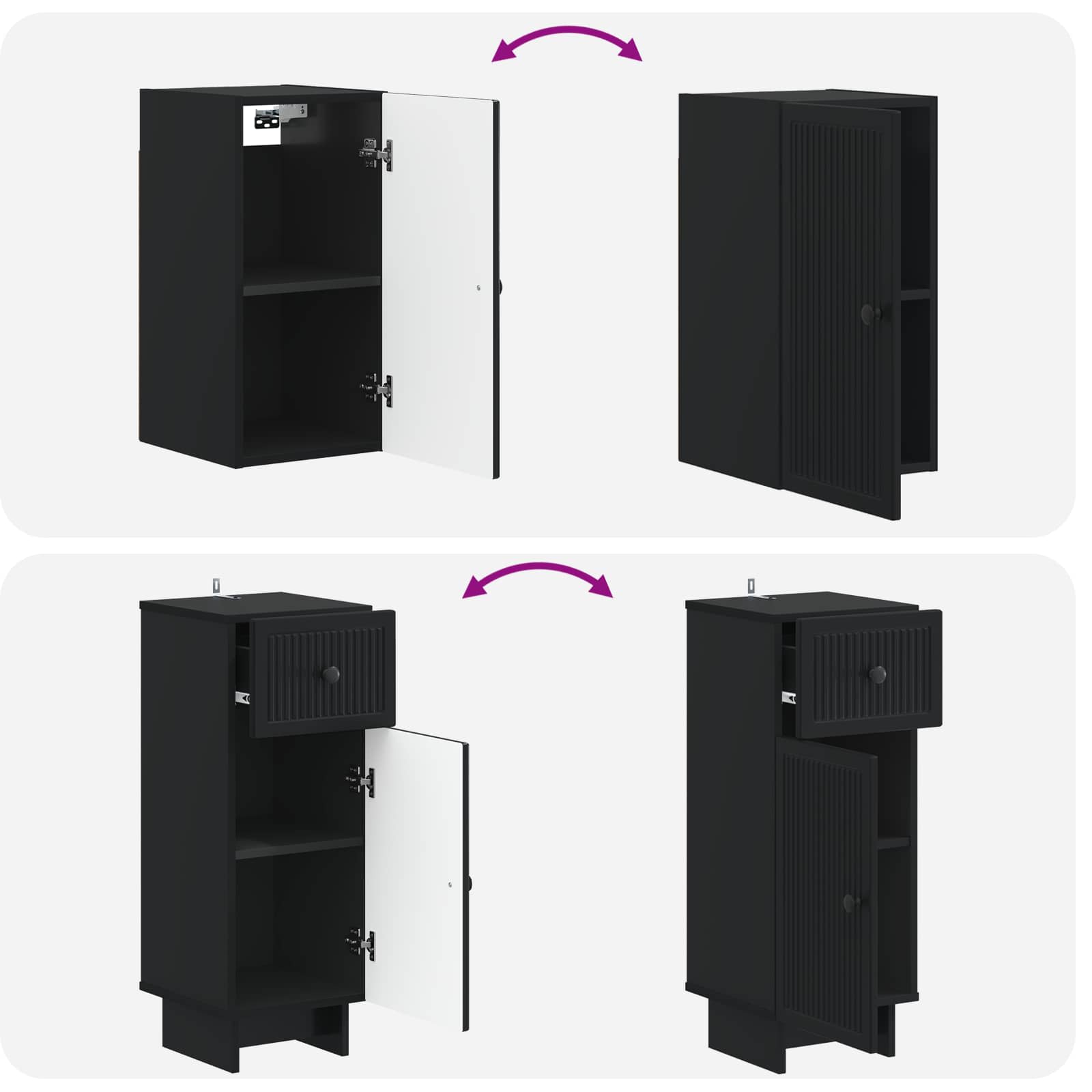 Set di Mobili da Bagno da 4 Pezzi EDE Nero Legno ingegnerizzato | homemem39